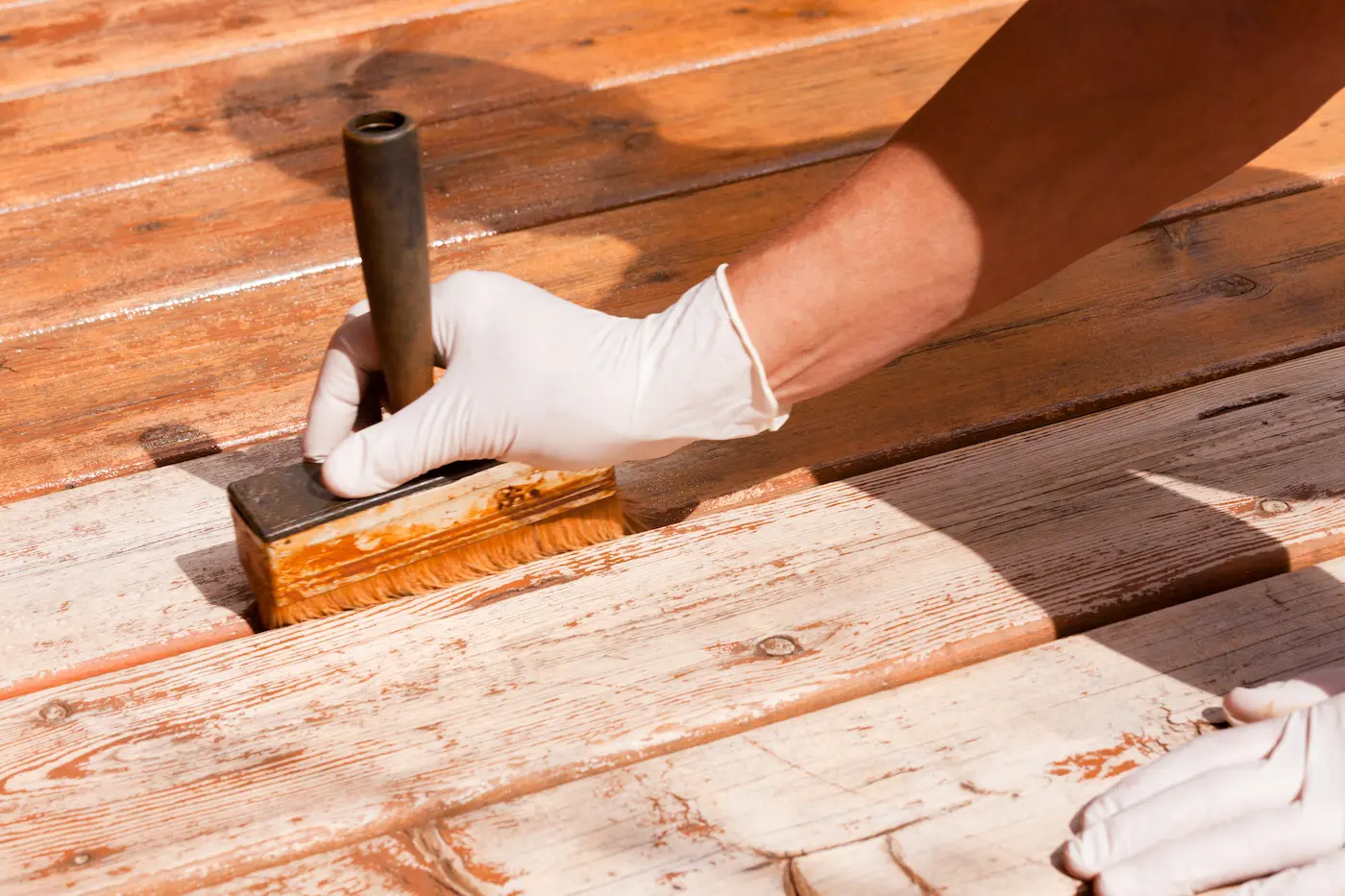 staining a deck with a brush