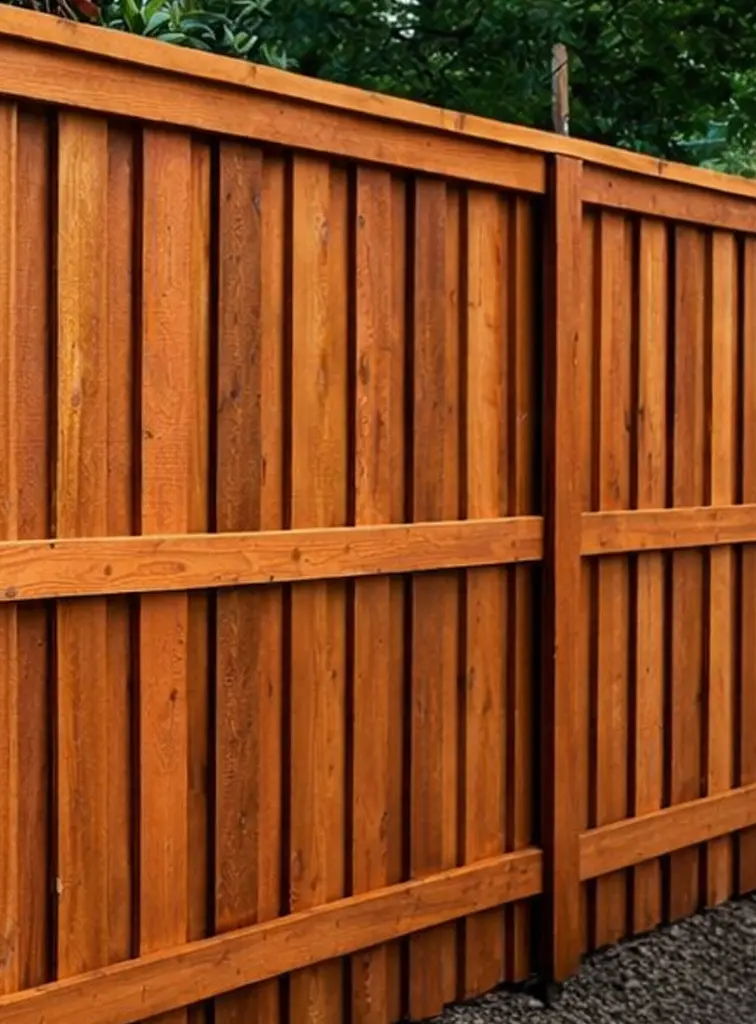newly stained wooden fence