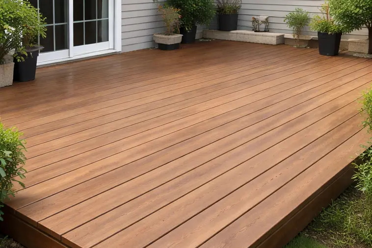 stained wooden deck before sealing