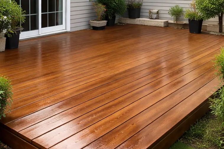 stained wooden deck after sealing